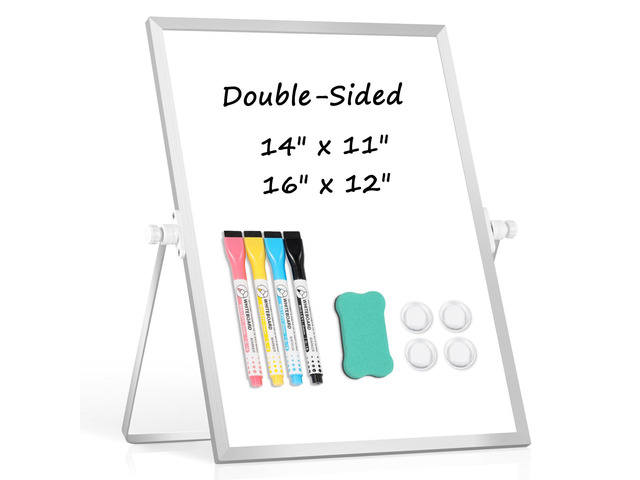 Double-Sided Magnetic White Board with Stand, 14' x 11' Dry Erase Board with Stand, Desktop Whiteboard Easel, Portable Small White board dry erase...