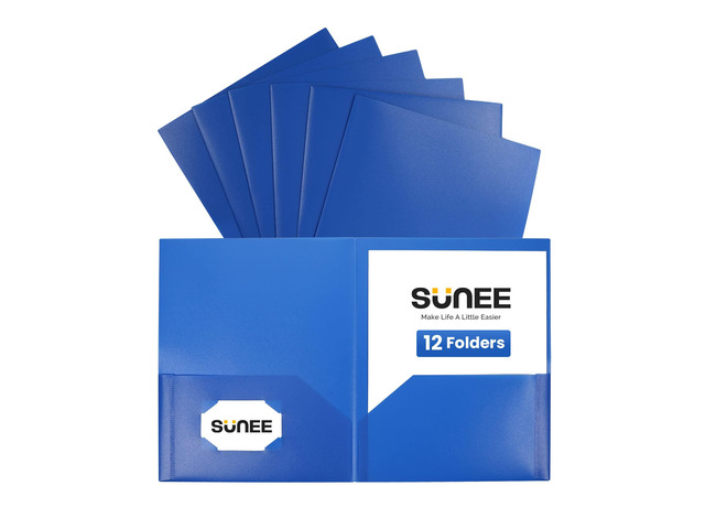 2 Pocket Folders (12 Pack, Blue) Heavy-Duty Plastic Folders with Pockets, Fit 8.5x11 Letter Size Paper, 2-Pocket File Folders for Kids, Home,...
