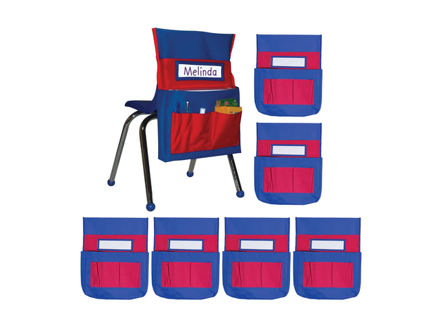 Chair Pockets for Classroom, Blue & Red, 6-Pack Durable 15x19' Chairback Buddy for Classroom Supplies, Desk Buddy Pocket Organizer with Name Tag,...