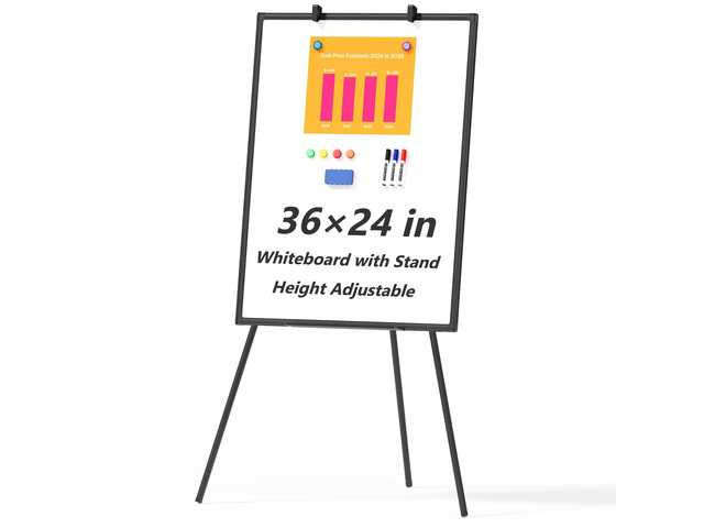 Large Whiteboard Easel with Stand, 36' x 24' Portable Standing Magnetic Dry Erase White Board, 3' x 2' Tripod Height Adjustable Flip Chart Easel...