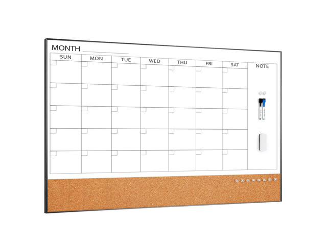 Large Dry Erase Calendar with Cork for Wall 48'x 30' Magnetic Calendar Whiteboard with Black Frame, Monthly Combination Board for School, Home, Office