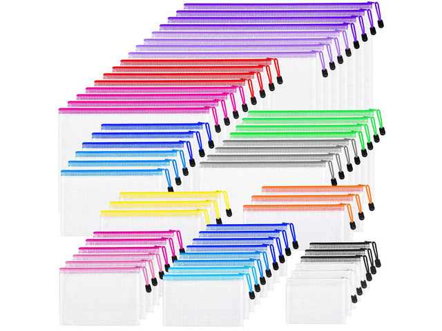 56pcs Mesh Zipper Pouch Bags, 8 Sizes Plastic Zippered Storage Bags for Organizing, Clear Pouches with Zipper, Waterproof Mesh Pouch for Office...