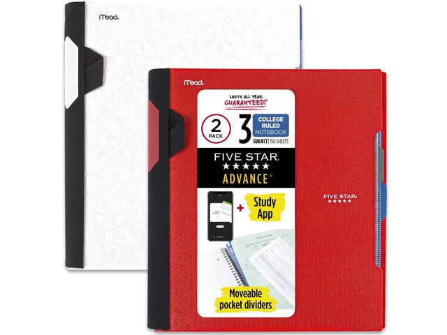 Advance Spiral Notebooks + Study App, 2 Pack, 3 Subject, College Ruled Paper, 11' x 8-1/2', 150 Sheets, with Spiral Guard and Movable Dividers,...