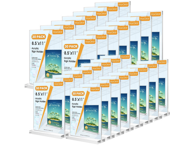 Acrylic Sign Holder 8.5' x 11' Acrylic Stands for Display, 30 Pack Clear Acrylic, Double Sided Display, Stable Tabletop Design, Quick Sign Changes,...