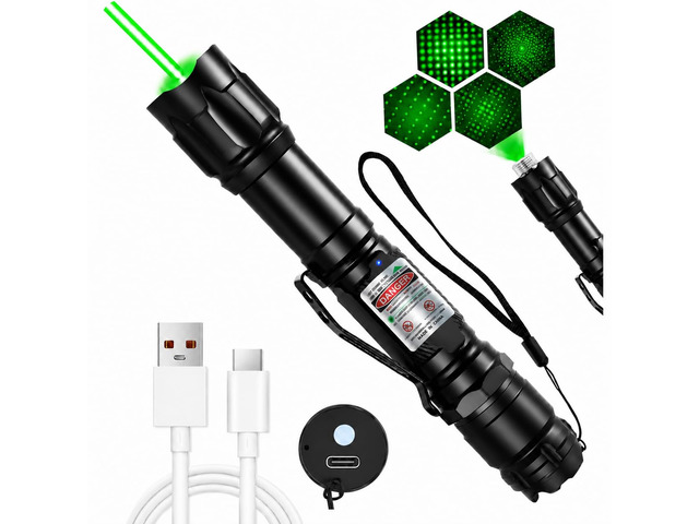 Green Laser Pointer, Type-C Charge, Laser Beam with Starry-Sky Cap Starry-Sky Patterns, One-Click Constant-On, for Hiking, Presentations & Outdoor...