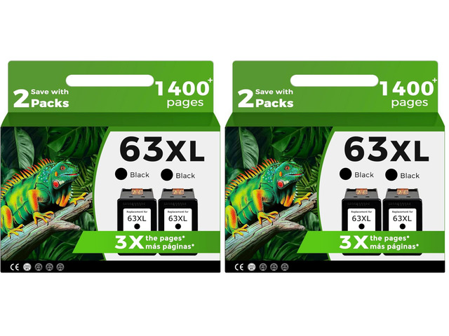 63XL Black Ink Cartridge Compatible for HP Ink 63 XL HP63 HP63XL 4650 3830 (Pack of 2)