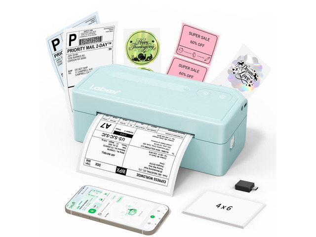 Bluetooth Thermal Shipping Label Printer, Wireless 4x6 Printer Cyan For Small Business, Home, Office, Online Sellers, Warehouse & Shipping,...