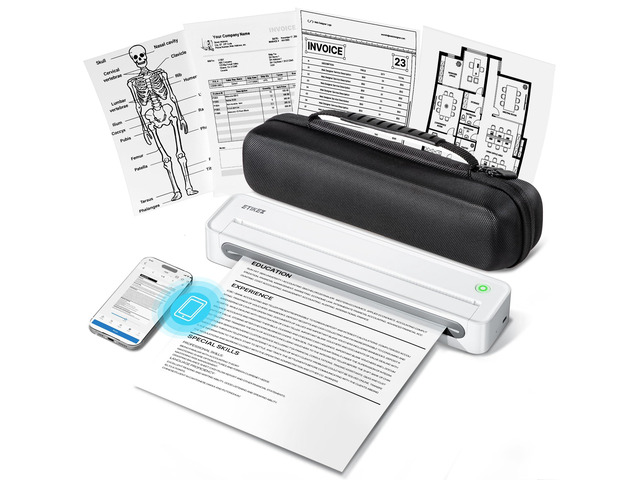 D90E Inkless Portable Thermal Printer with Case 8.5' x 11', White Wireless Bluetooth Small Compact Mobile Printer for Travel/Office/School/Home,...
