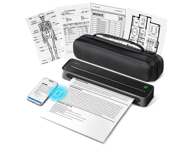 D90E Inkless Portable Thermal Printer with Case 8.5' x 11', Black Wireless Bluetooth Small Compact Mobile Printer for Travel/Office/School/Home,...
