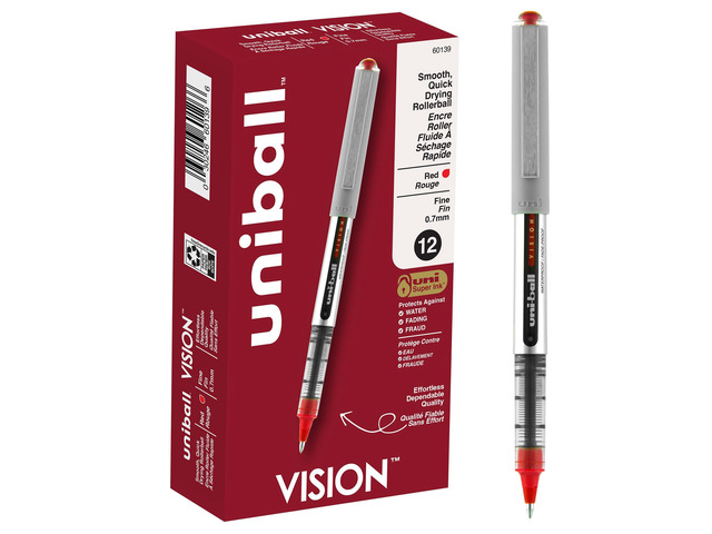 uniball Vision Rollerball Pens with 0.7mm Fine Point, Red, 12 Count