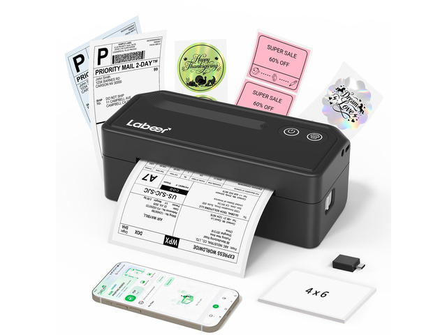 Bluetooth Thermal Shipping Label Printer, Wireless 4x6 Printer Black For Small Business, Home, Office, Online Sellers, Warehouse & Shipping,...
