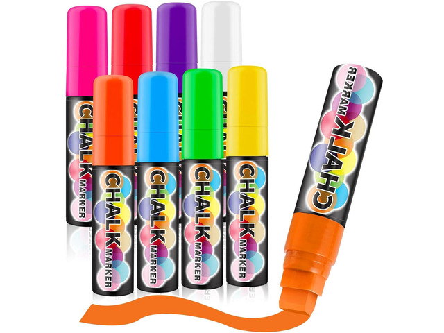 Window Chalk Markers for Cars Glass Washable, 8 Colors Jumbo Liquid Chalk Marker Pens with 15mm 3 in 1 Nib Wide Tip, Chalkboard Markers Car Window...