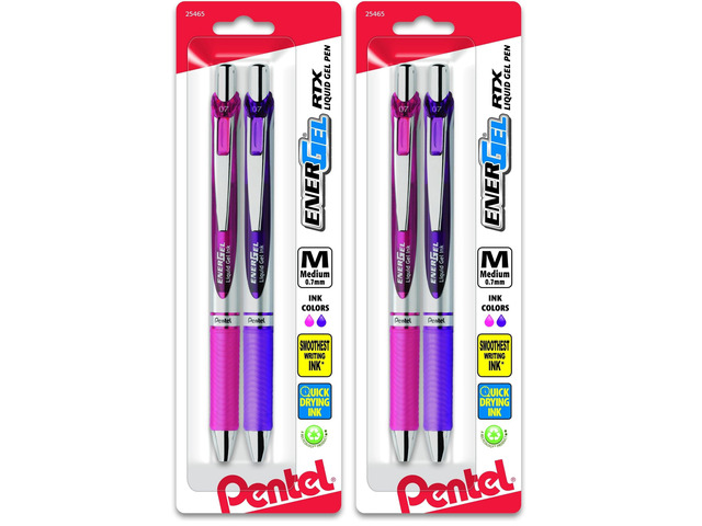 EnerGel RTX Retractable Liquid Gel Pen,Medium Line,Metal Tip,Pink/Violet Ink,(BL77BP2PV),2 Count (Pack of 2)