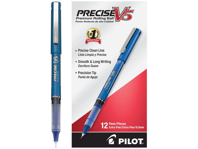 Precise V5, Extra Fine Point 0.5 mm Blue Pens, Blue, Pack of 12 rollerball pen for smooth writing, perfect for notes and journaling, smudge...
