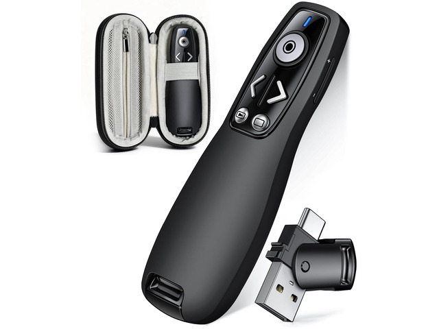 Wireless Presenter with Carry Case, Presentation Clicker with Protective Storage Bag, Presentation Remote for Powerpoint, Mac, Computer, Laptop