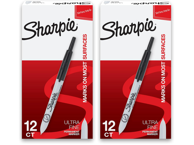 Retractable Permanent Markers, Ultra Fine Point, Black, 12 Count (Pack of 2)