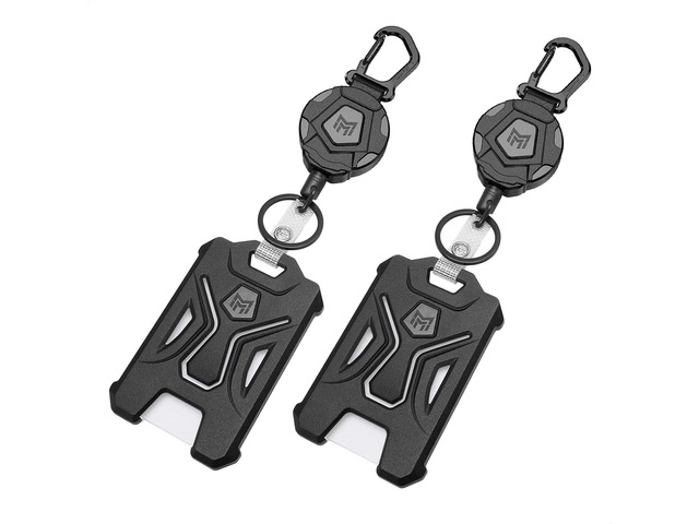 2-Pack Retractable Badge Holder, Heavy Duty Carabiner Keychain, Tactical ID Card Holder with 31.5' Retractable Badge Reel, Black