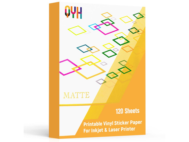 Premium Matte Printable Vinyl Sticker Paper, 120 Sheets White Bulk Waterproof, for Inkjet & Laser Printers, 8.5x11', Compatible with Cricut, Fast...