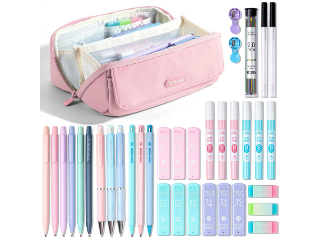 36PCS Mechanical Pencil Set with 624 Lead Refills (Light Pink) 0.5mm, 0.7mm, 0.9mm & 2.0mm Mechanical Pencils, Aesthetic School Supplies for...