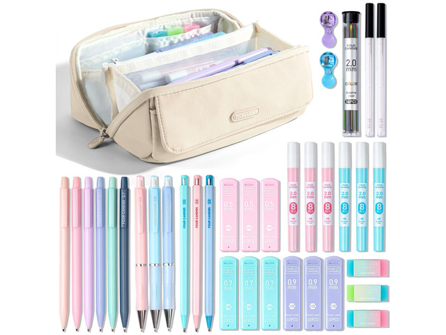 36PCS Mechanical Pencil Set with 624 Lead Refills (White) 0.5mm, 0.7mm, 0.9mm & 2.0mm Mechanical Pencils, Aesthetic School Supplies for Writing,...