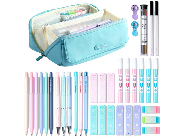 36PCS Mechanical Pencil Set with 624 Lead Refills (Light Blue) 0.5mm, 0.7mm, 0.9mm & 2.0mm Mechanical Pencils, Aesthetic School Supplies for...