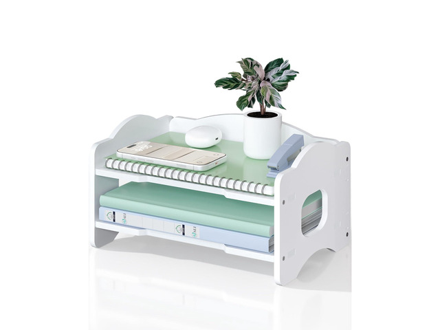 Desk File Organizer, 2 Tier Stackable Desktop Paper Letter Tray Organizer with Handle, Office Desk Accessories & Workspace Organizers for Office,...