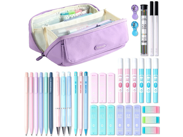 36PCS Mechanical Pencil Set with 624 Refills (Light Purple) 0.5mm, 0.7mm, 0.9mm & 2.0mm Mechanical Pencils, Aesthetic School Supplies for Writing,...