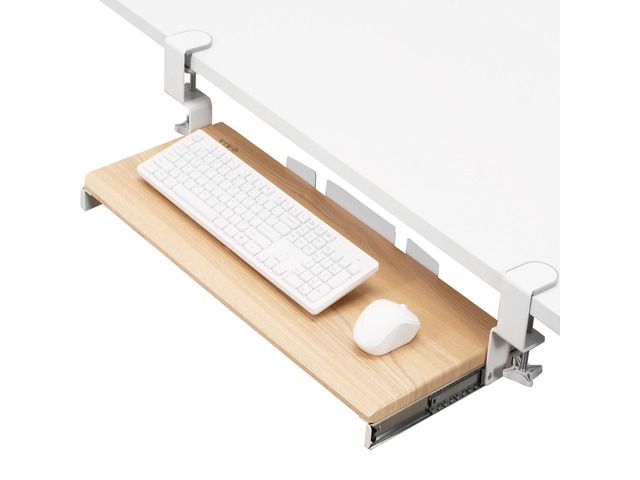 Light Wood Clamp-on 27 x 11 in Keyboard Tray, MOUNT-KB05A Large Under Desk Keyboard & Mouse Tray for Typing, Slide Out Platform, Extra Sturdy...