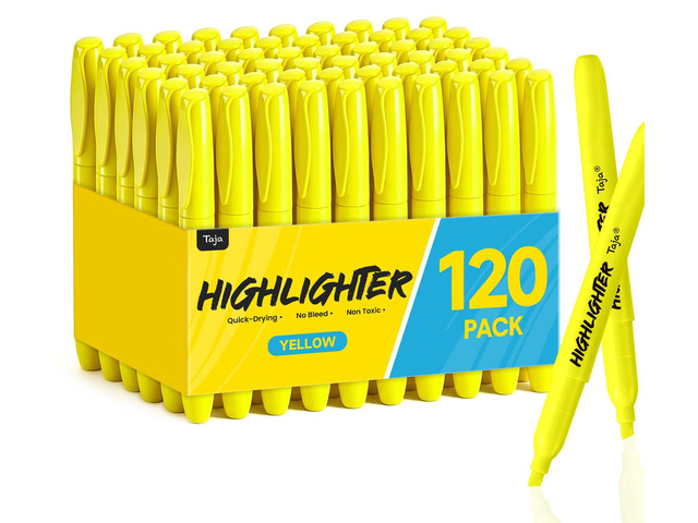 120 Pack Highlighters, Yellow, Chisel Tip with No Bleed Ink Highlighters with Smooth Broad & Precise Lines, Ideal for Journaling & Note Taking,...