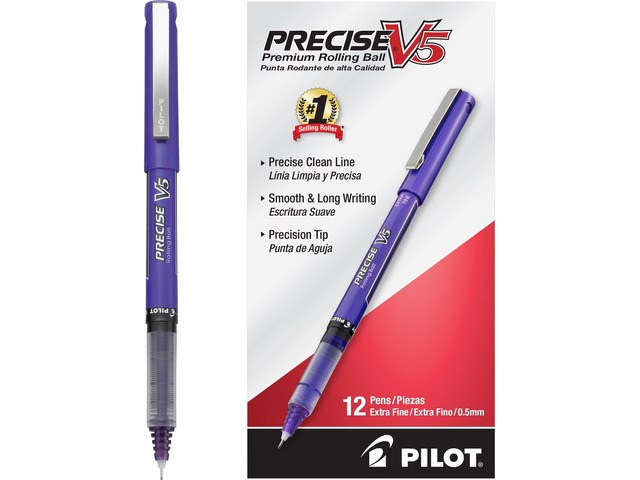 Precise V5, Extra Fine Point 0.5 mm Purple Pens, Purple, Pack of 12