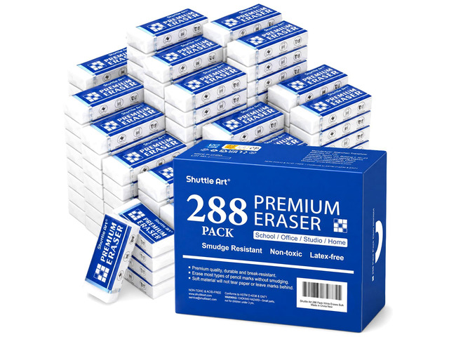 Erasers, 288 Pack Premium Erasers Bulk, White Eraser Classroom Set for Kids Teachers as School and Office Supplies