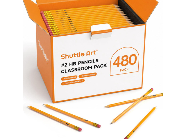 480 Pack #2 HB Pencils Pre-Sharpened, Bulk Pencils with Erasers Break-Resistant Yellow Pencils, Bulk Pack Graphite Pencils for Teacher & Students,...