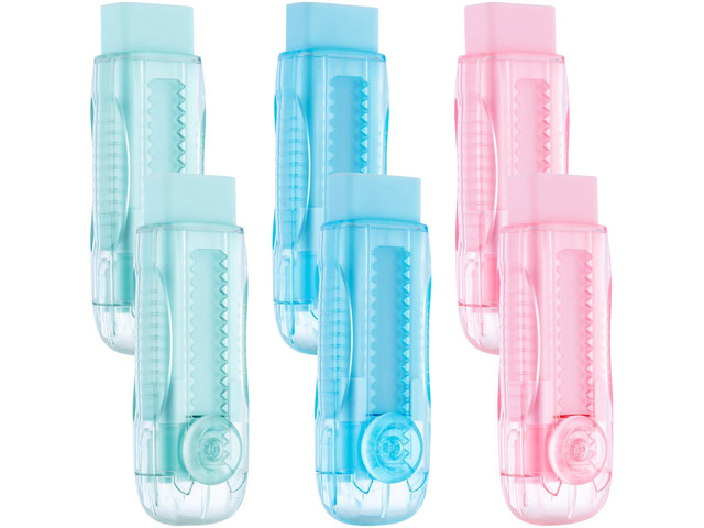 6 Pack Sliding Retractable Rubber Erasers, Push-Pull Large Pencil Erasers with Transparent Plastic Sleeve, Soft Rubber Erasers for Office,...