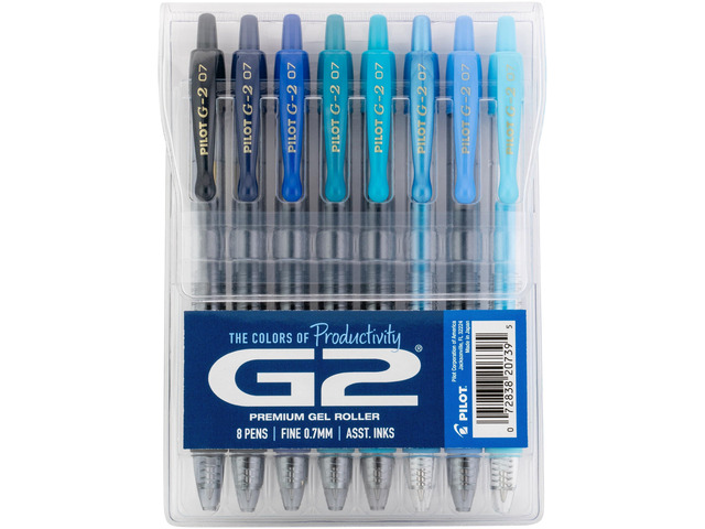 G2 Gel Roller Pens, G2 Boost Blue Pens Pack, 8 Pack Pouch, Assorted