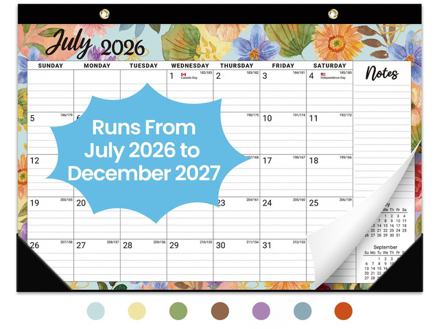 Desk Calendar 2026-2027, Jul 2026-Dec 2027, 18-Month, 17' x 12' 18-Month Calendar, Large Monthly Desktop & Wall Calendar for Home & Office,...
