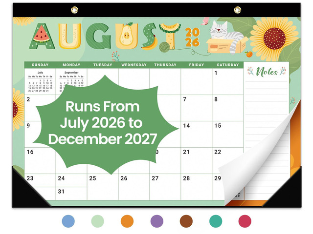 Desk Calendar 2026-2027, Jul 2026-Dec 2027, 18-Month, 17' x 12' 18-Month Calendar, Large Monthly Desktop & Wall Calendar for Home & Office,...