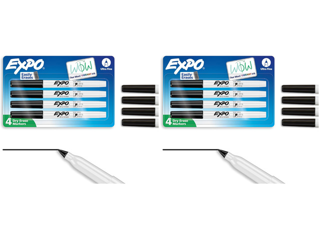 Low-Odor Dry Erase Markers, Ultra-Fine Tip, Black, 4 Count (Pack of 2)