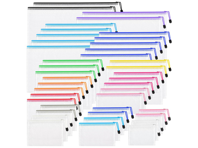 42pcs Mesh Zipper Pouch Bags, 8 Sizes Plastic zippered Storage Bags for Organizing, Clear Pouches with Zipper, Waterproof Mesh Pouch for Office...
