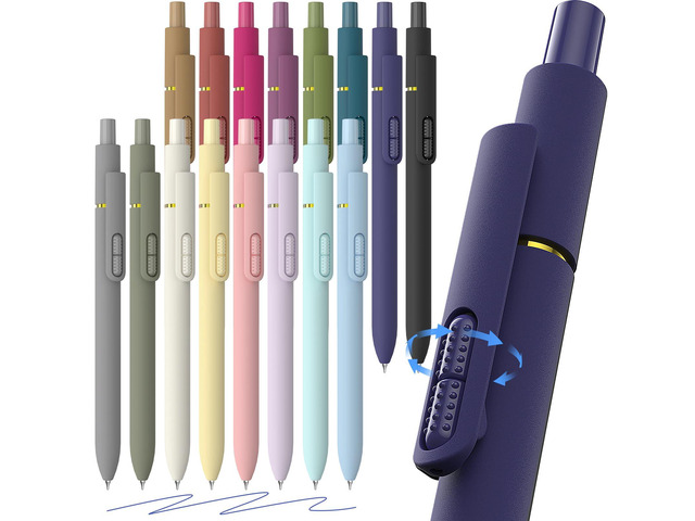 16 Pack Blue Gel Pens with Fidget, 0.7mm Blue Ink Quick-Drying Fine Point Smooth Writing - Stress Relief Retractable, Soft Grip Cute Pen for...