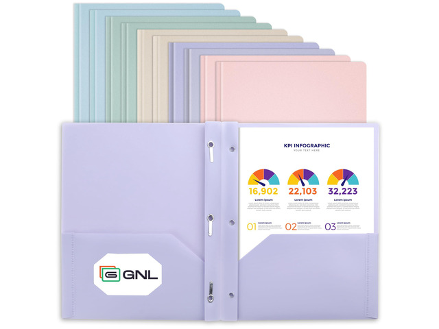 Plastic Folders with Pockets and Prong, Pack of 10, Muted Pastel Colors, Heavy Duty 2 Pocket File Folders Letter Size, Folders with Prongs for...