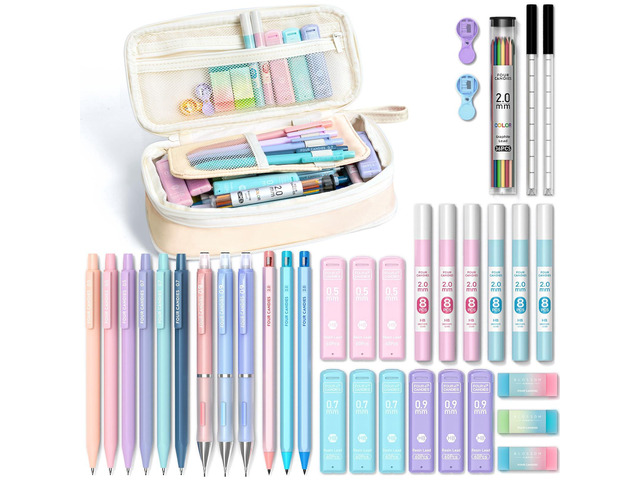 36PCS Mechanical Pencil Set with 624 Lead Refills (Cream) 0.5mm - 2.0mm Mechanical Pencils, Aesthetic School Supplies for Writing, Drawing,...