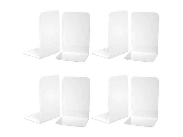 Bookends 4 Pairs, White Metal Book Ends, Bookends for Shelves, Book Stopper for Heavy Books, Book Dividers for Home Office
