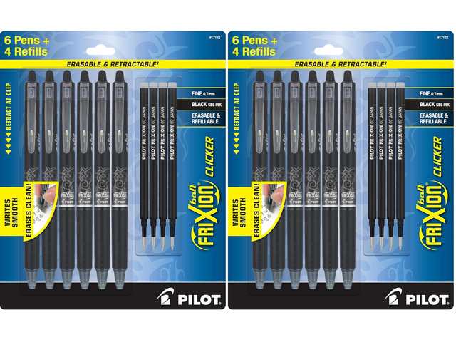 Frixion Erasable Pens, Fine Point 0.7mm Pack of 12 Black Retractable Ink Pens + 4 Bonus Refills