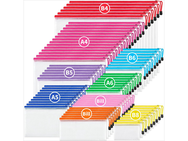 72Pcs Mesh Zipper Pouch Bags, 8 Sizes Waterproof Zipper Bags Multi-use Travel Bags for Office, School, Board Game, Puzzles, Cosmetics, Travel...