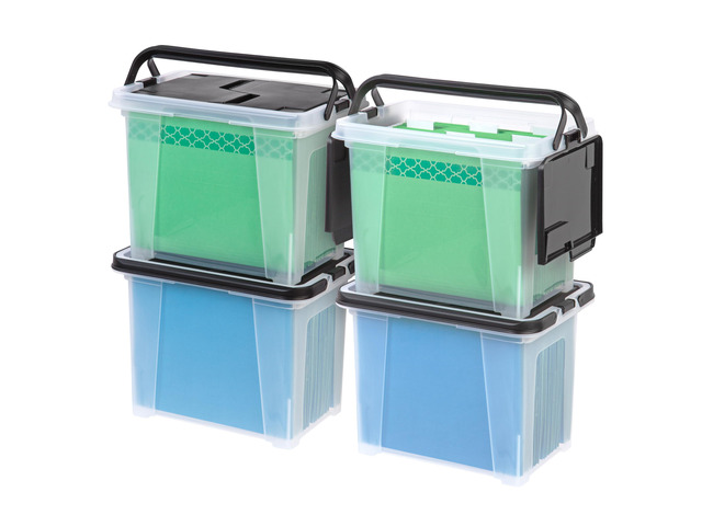 4-Pack File Box Organizer with Wing Lid Letter/Legal 18 Qt, Clear Organize letter and legal files, documents and paperwork with a wing lid for...