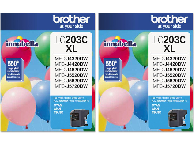 Printer LC203C High Yield Ink Cartridge, Cyan (Pack of 2)
