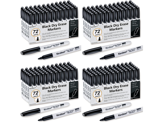 Fine Tip Dry Erase Markers - Bold Black, Long-Lasting ink, Low-Odor - 288 Pack Whiteboard Markers Bulk for Home, Office, Back to School Supplies