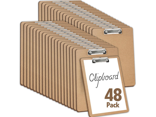48 Pack Clipboards Bulk, Clip Boards 8.5x11 Standard Letter Size, Clipboards for Classroom, Wooden Clipboard