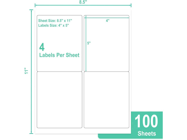 L LIKED 4'x5' Matte Printable Bulk Address Stickers 400 Labels 100 Sheets White, self-adhesive, strong adhesive, laser/inkjet compatible, 4 per...