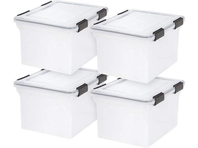 WeatherPro File Box Organizer, Letter/Legal, 32 Qt. 4-Pack, Clear Organize important documents with water-resistant protection, secure latches, and...